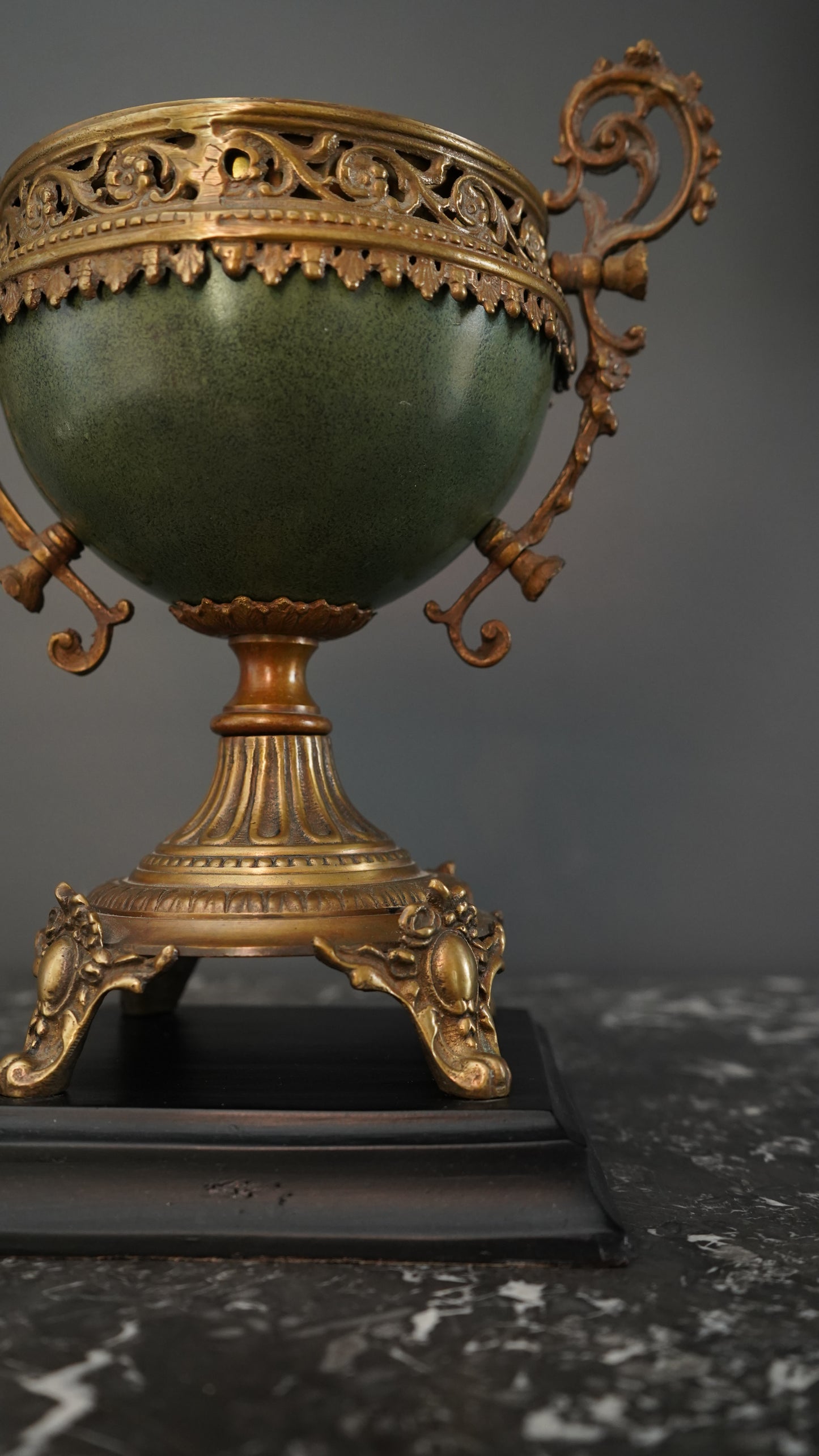 Vintage Neoclassical Decorative Urn with Faux Malachite Bowl and Gilt Metal Mounts
