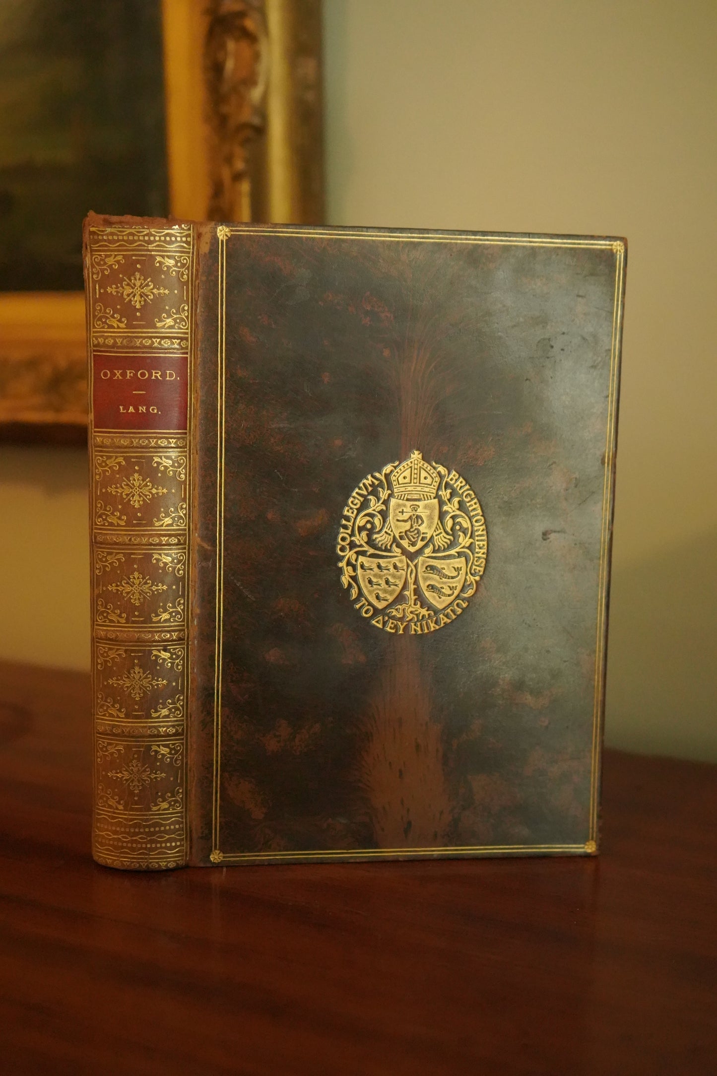 1890 “Oxford: Brief Historical and Descriptive Notes” by Andrew Lang – Antique Illustrated History Book in Tree Calf Prize Binding