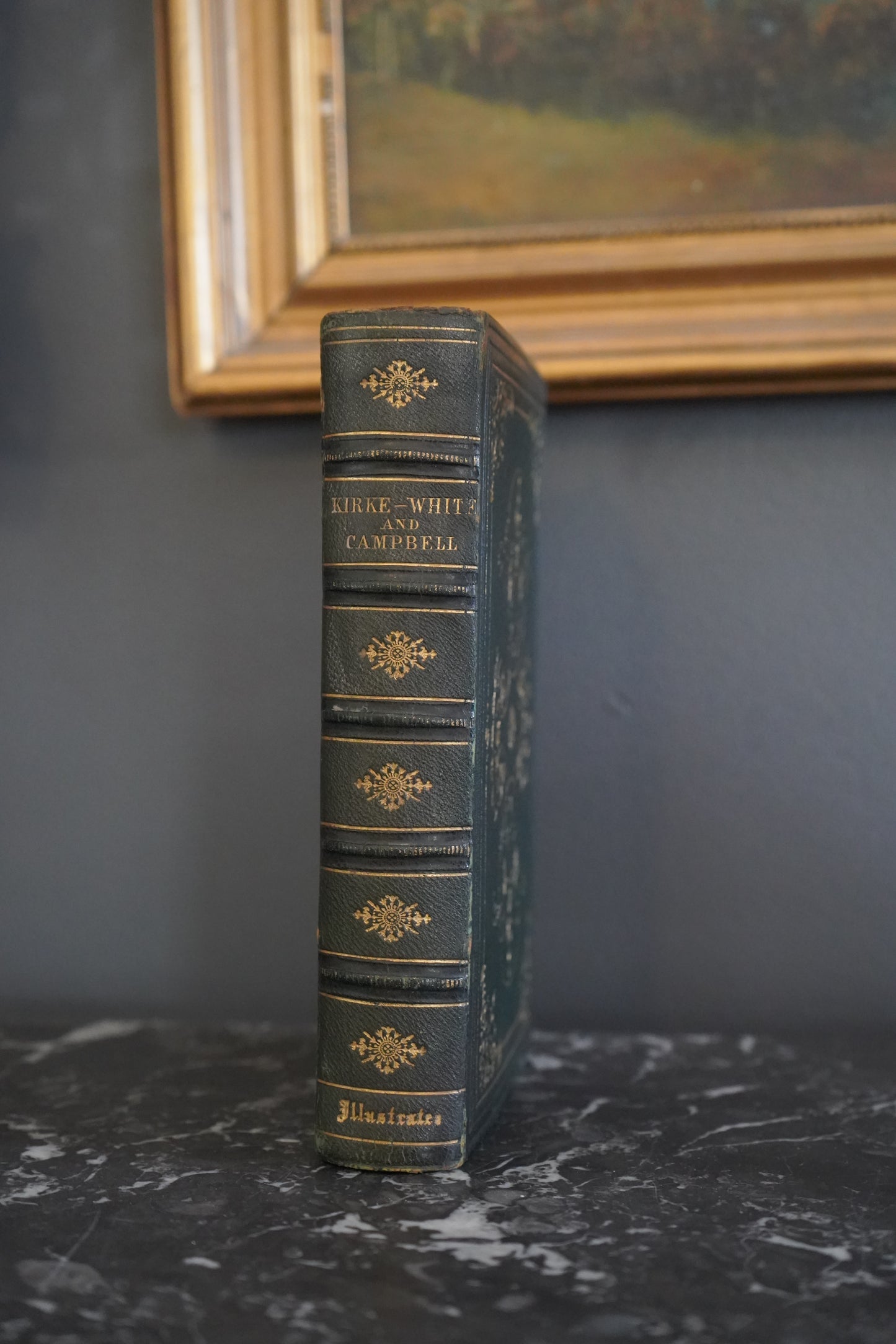 1855 Poetry "Poetical Works of Kirke White and Campbell" Full Dark Green Leather Book