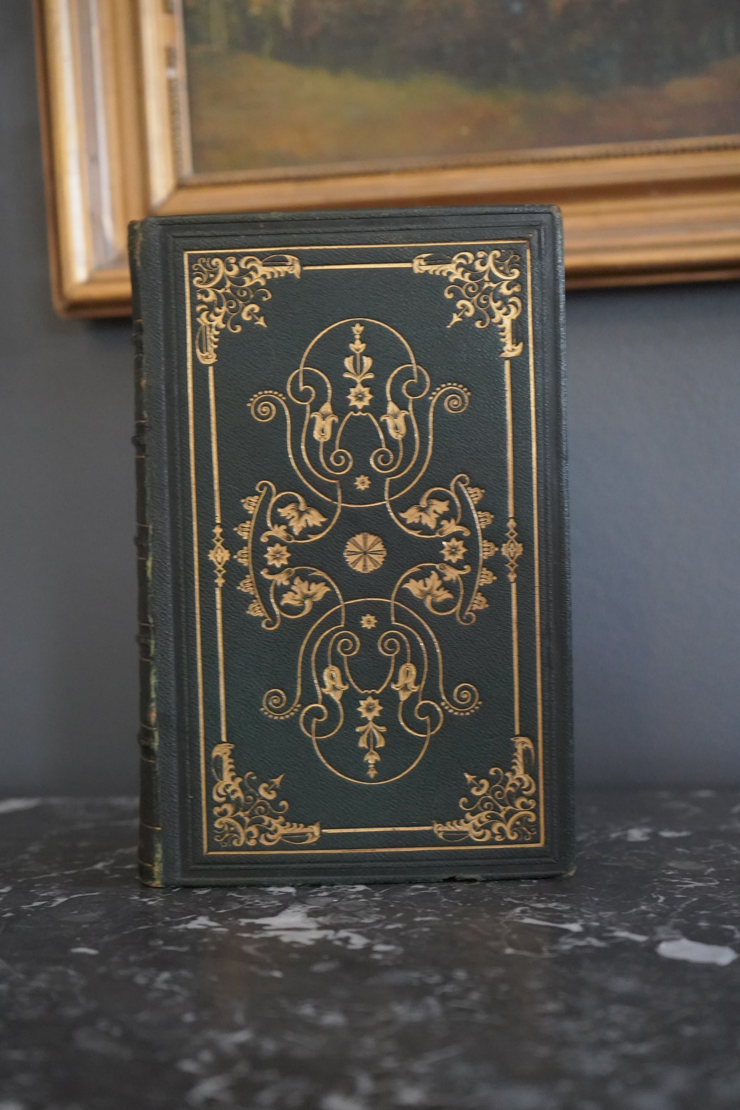 1855 Poetry "Poetical Works of Kirke White and Campbell" Full Dark Green Leather Book