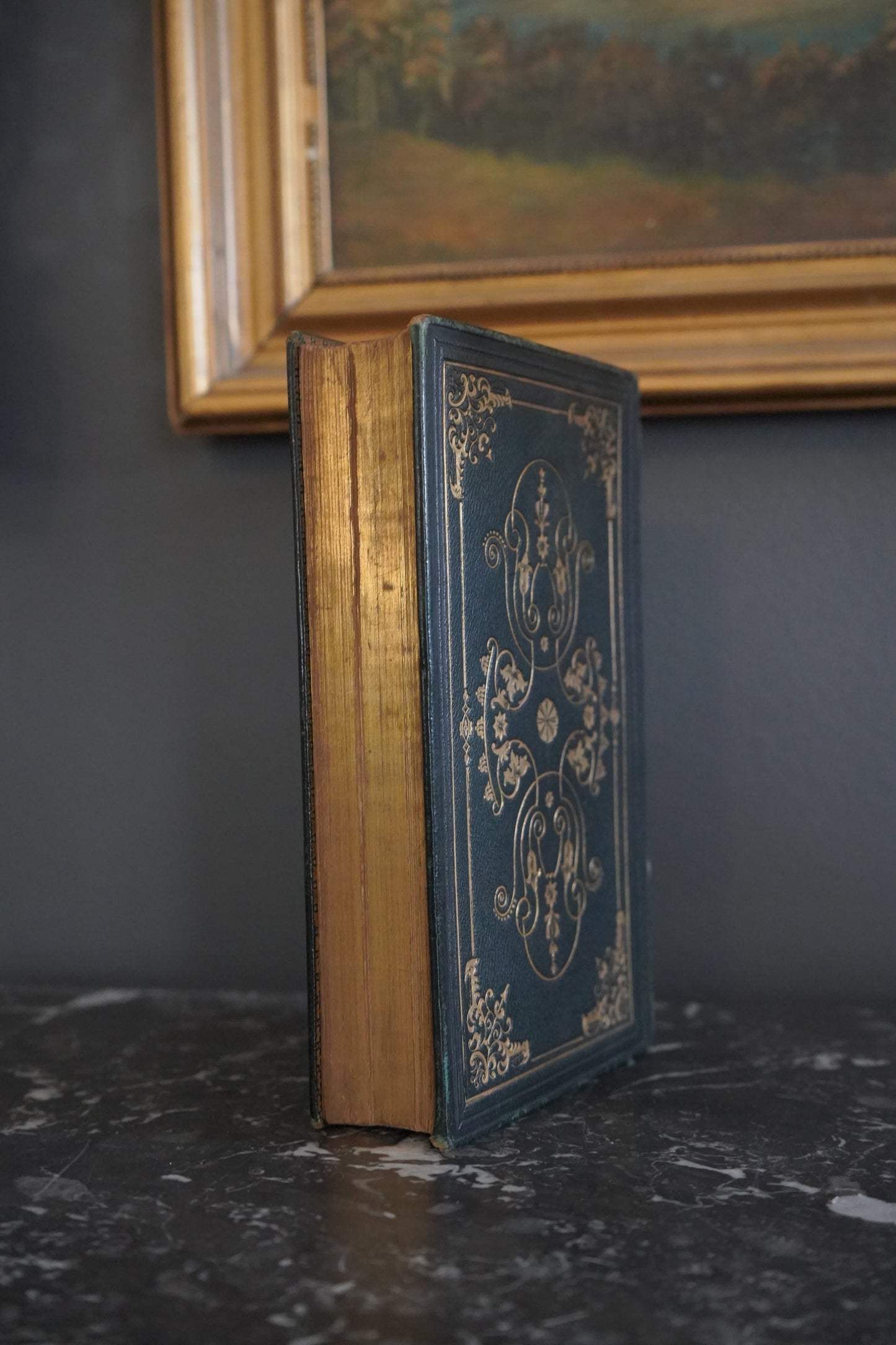 1855 Poetry "Poetical Works of Kirke White and Campbell" Full Dark Green Leather Book