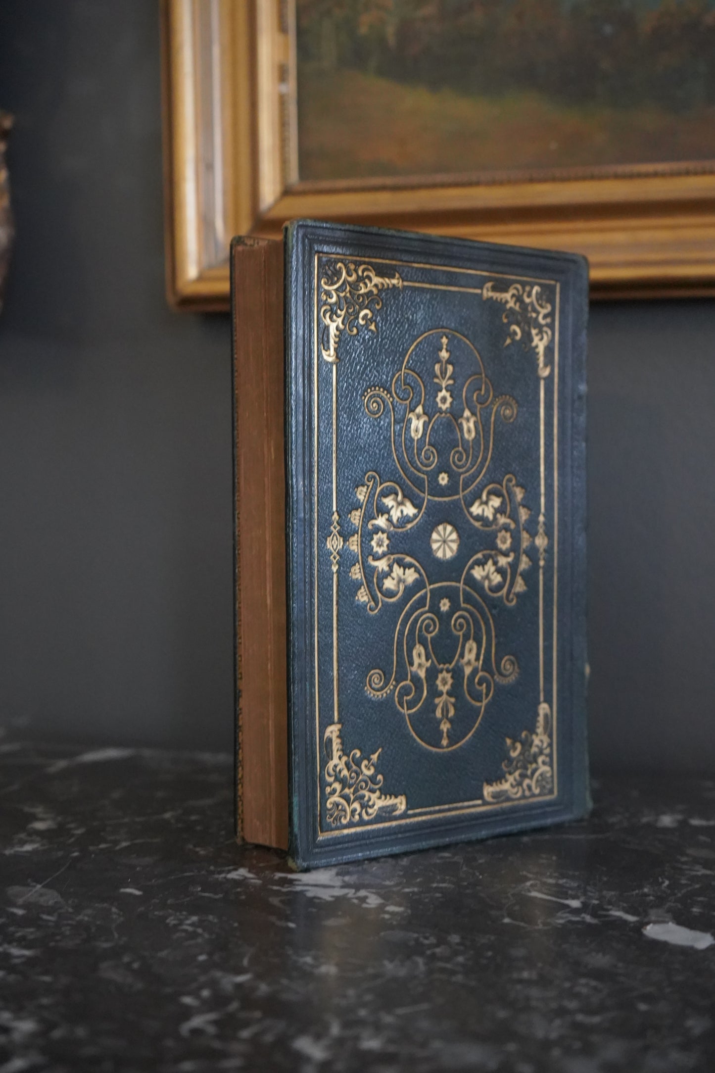 1855 Poetry "Poetical Works of Kirke White and Campbell" Full Dark Green Leather Book