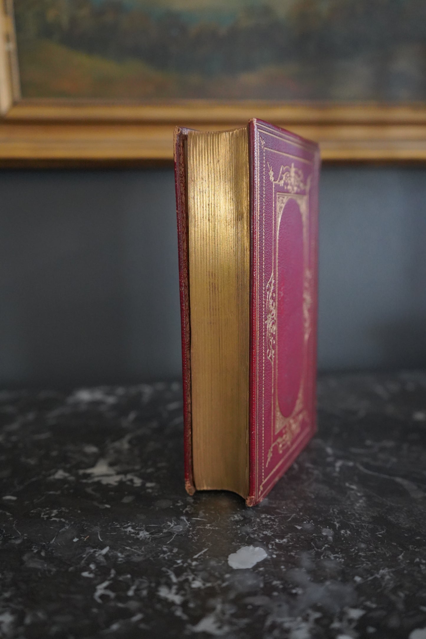 1875 "Poems" by Alfred Tennyson Red Fine Binding Full Leather Book, Antique Poetry Book