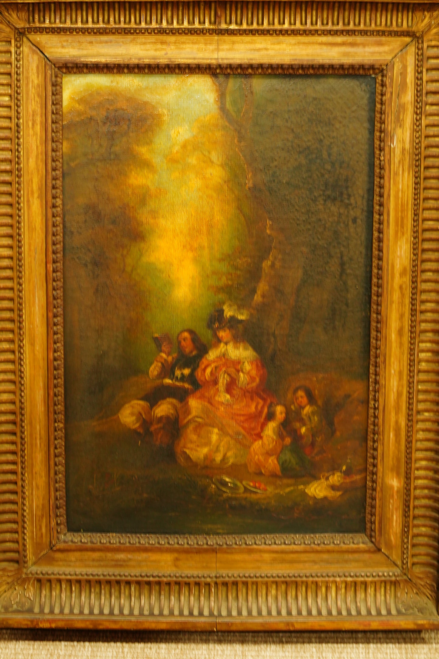 Antique European Oil Painting Figures in Landscape