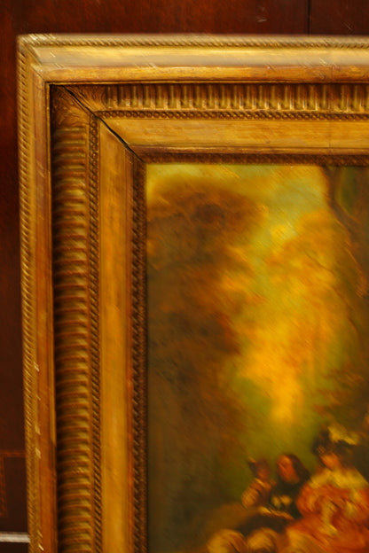 Antique European Oil Painting Figures in Landscape