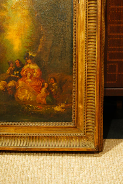 Antique European Oil Painting Figures in Landscape