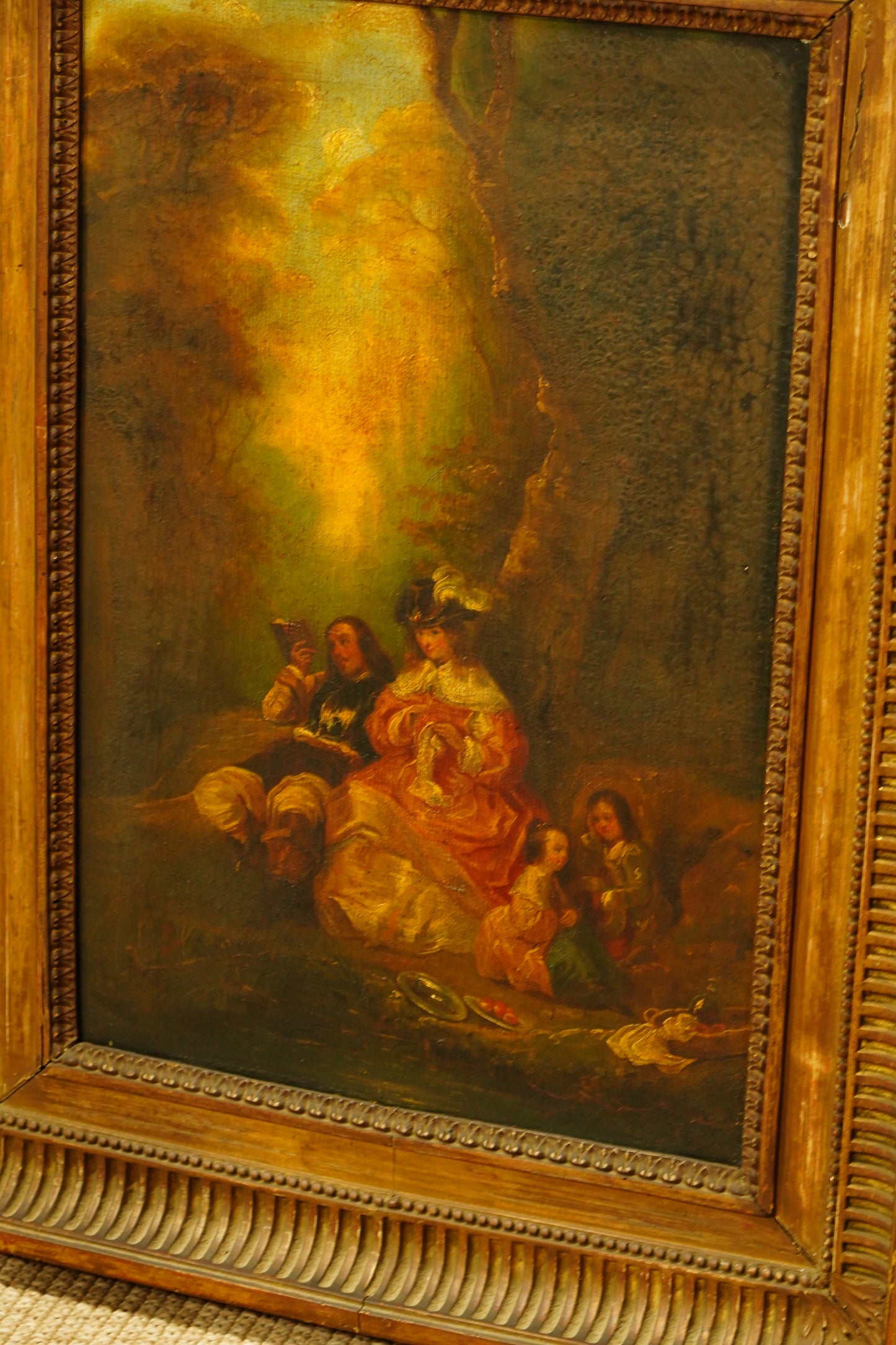 Antique European Oil Painting Figures in Landscape