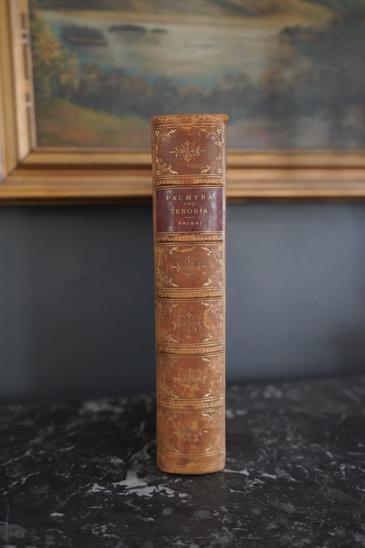 Antique History Book Palmyra and Zenobia by William Wright 1895 Full Calf Prize Binding with Royal Arms