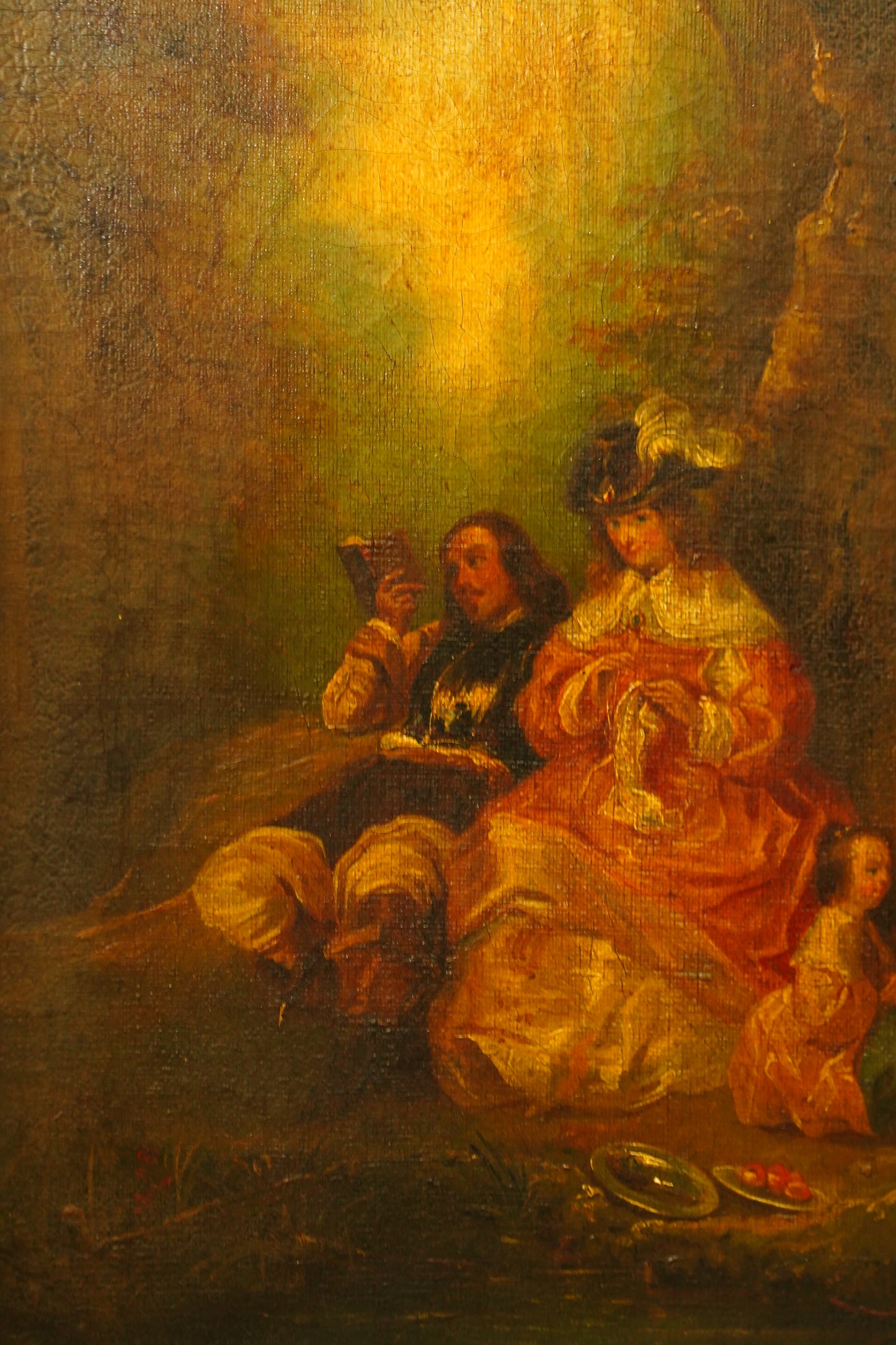 Antique European Oil Painting Figures in Landscape