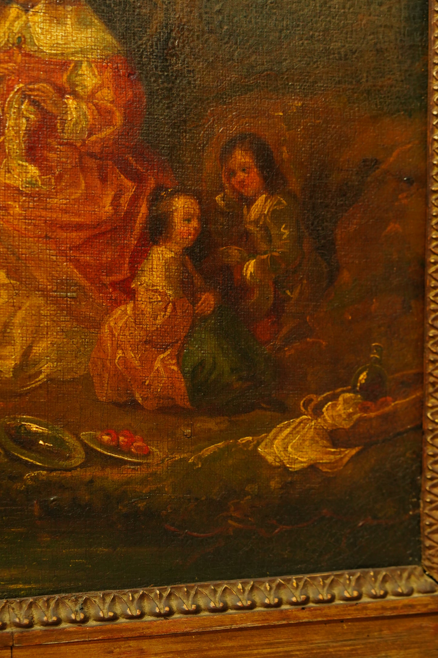 Antique European Oil Painting Figures in Landscape