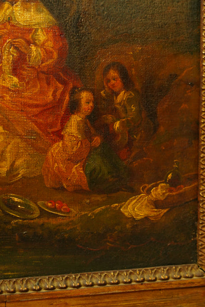 Antique European Oil Painting Figures in Landscape