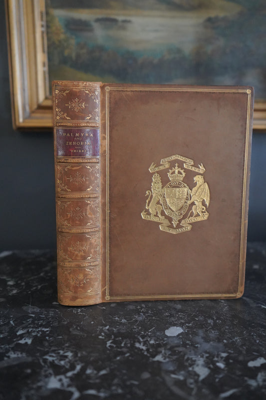 Antique History Book Palmyra and Zenobia by William Wright 1895 Full Calf Prize Binding with Royal Arms