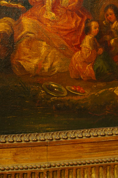 Antique European Oil Painting Figures in Landscape