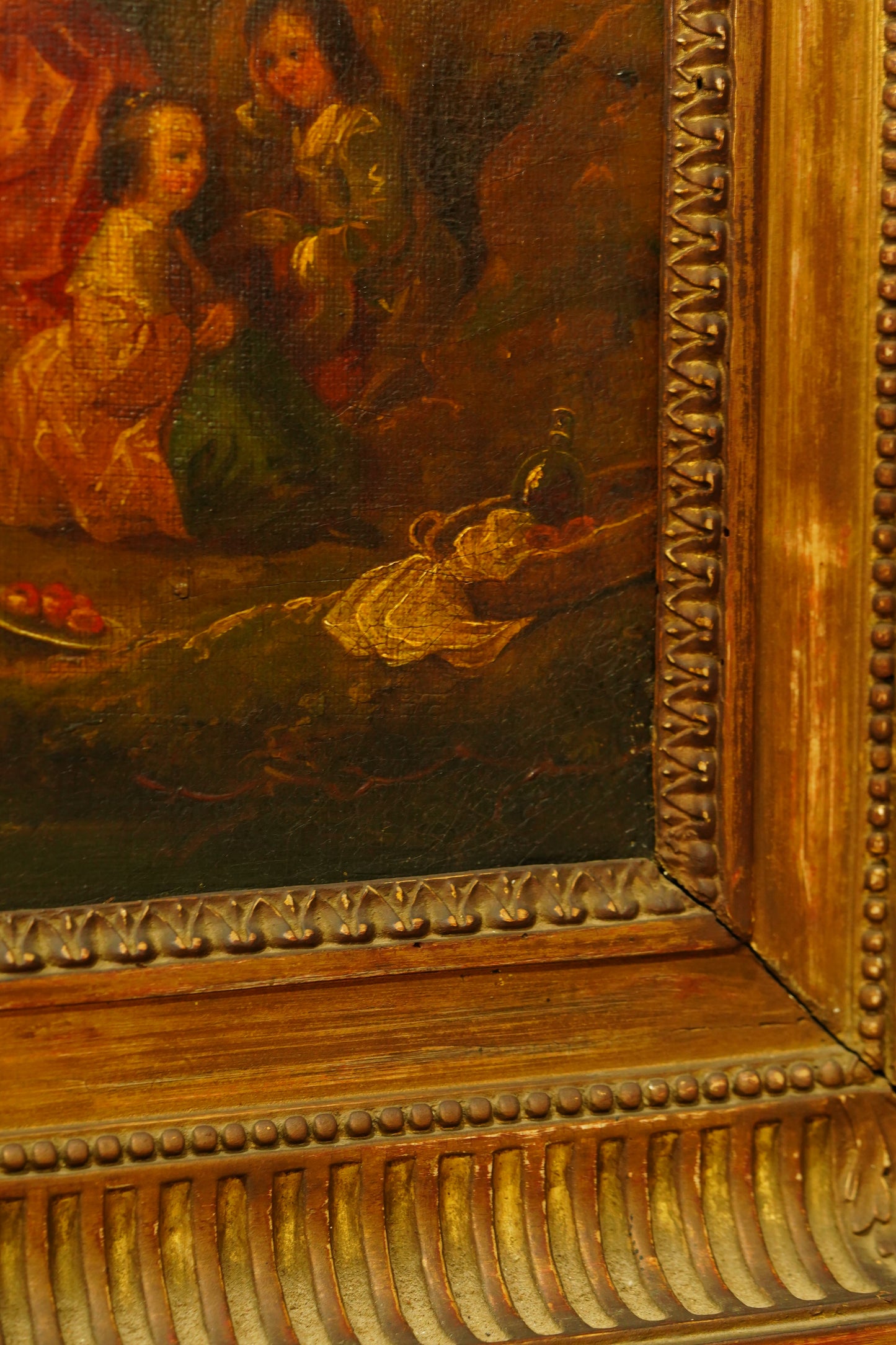 Antique European Oil Painting Figures in Landscape