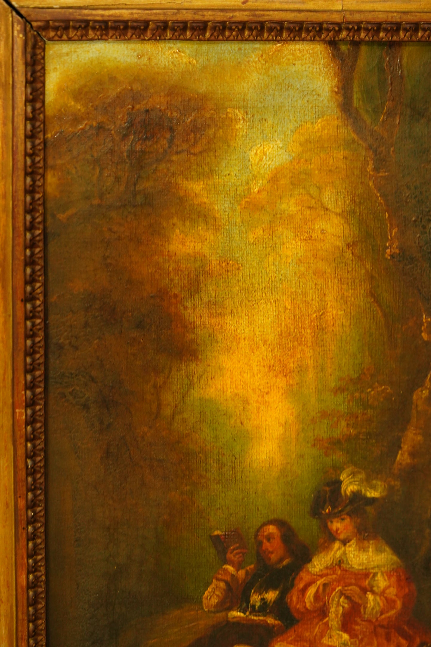 Antique European Oil Painting Figures in Landscape