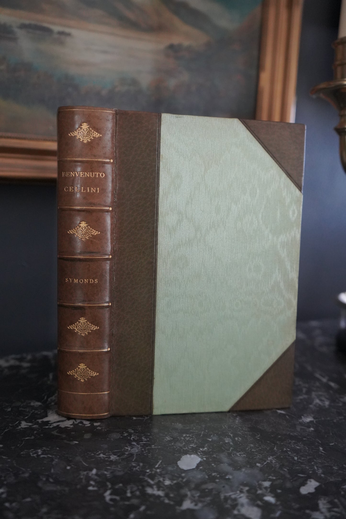 1911 "The Life of Benvenuto Cellini" Green Half Calf Leather Book, Illustrated