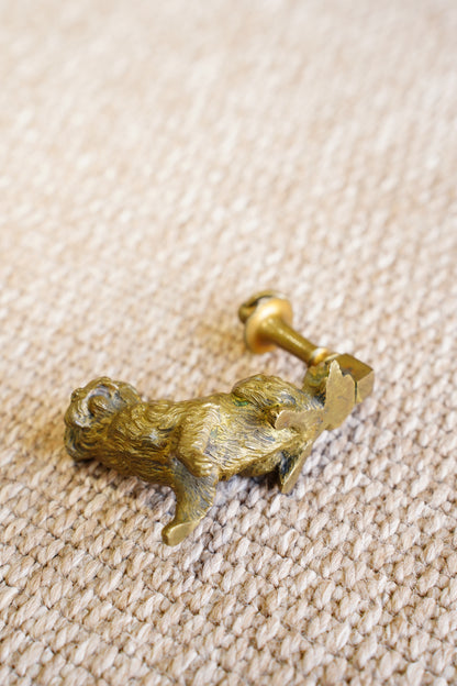 Antique Cast Brass Terrier Figure with Ringed Post