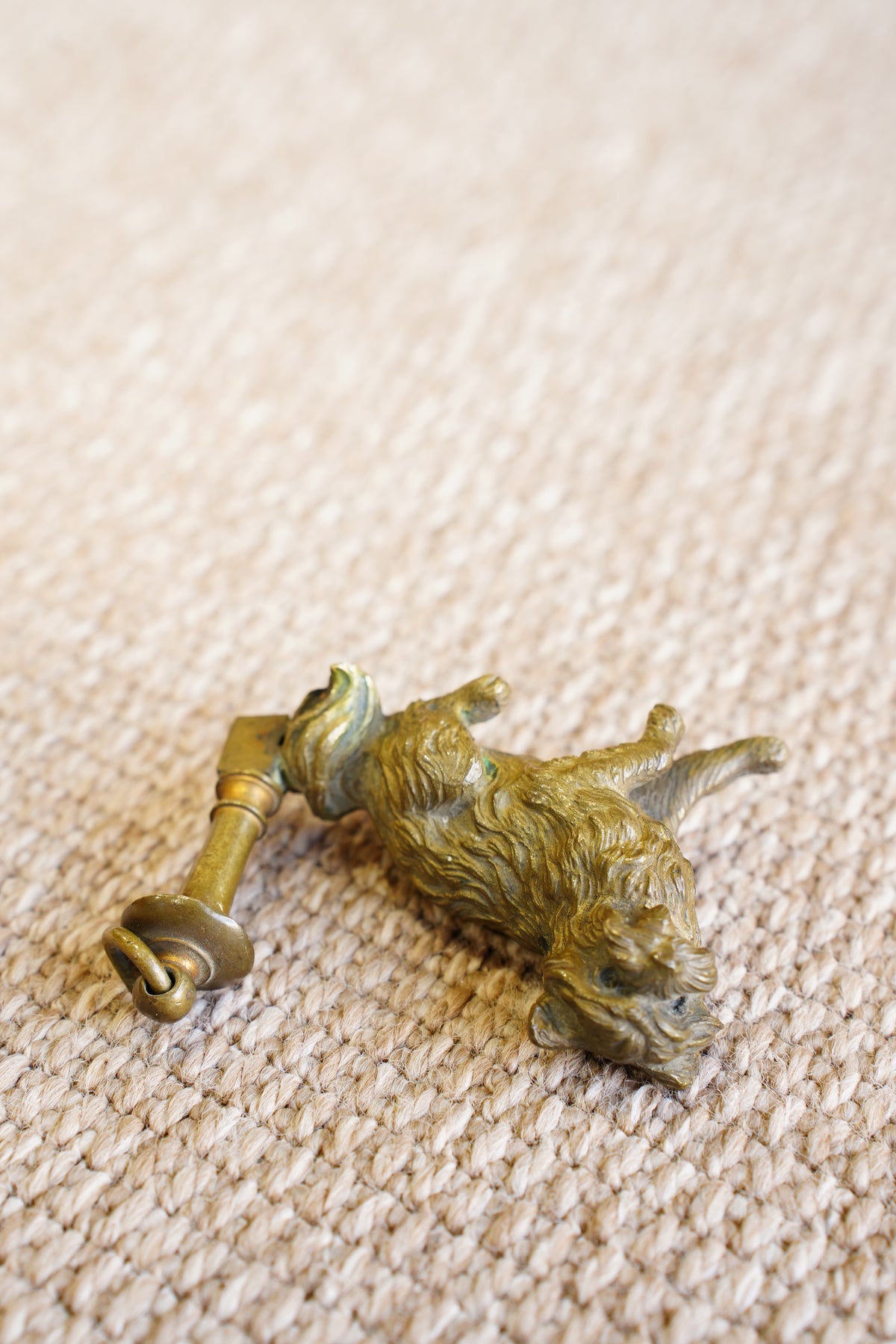 Antique Cast Brass Terrier Figure with Ringed Post