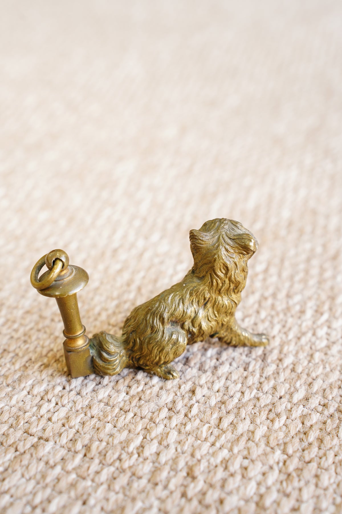 Antique Cast Brass Terrier Figure with Ringed Post