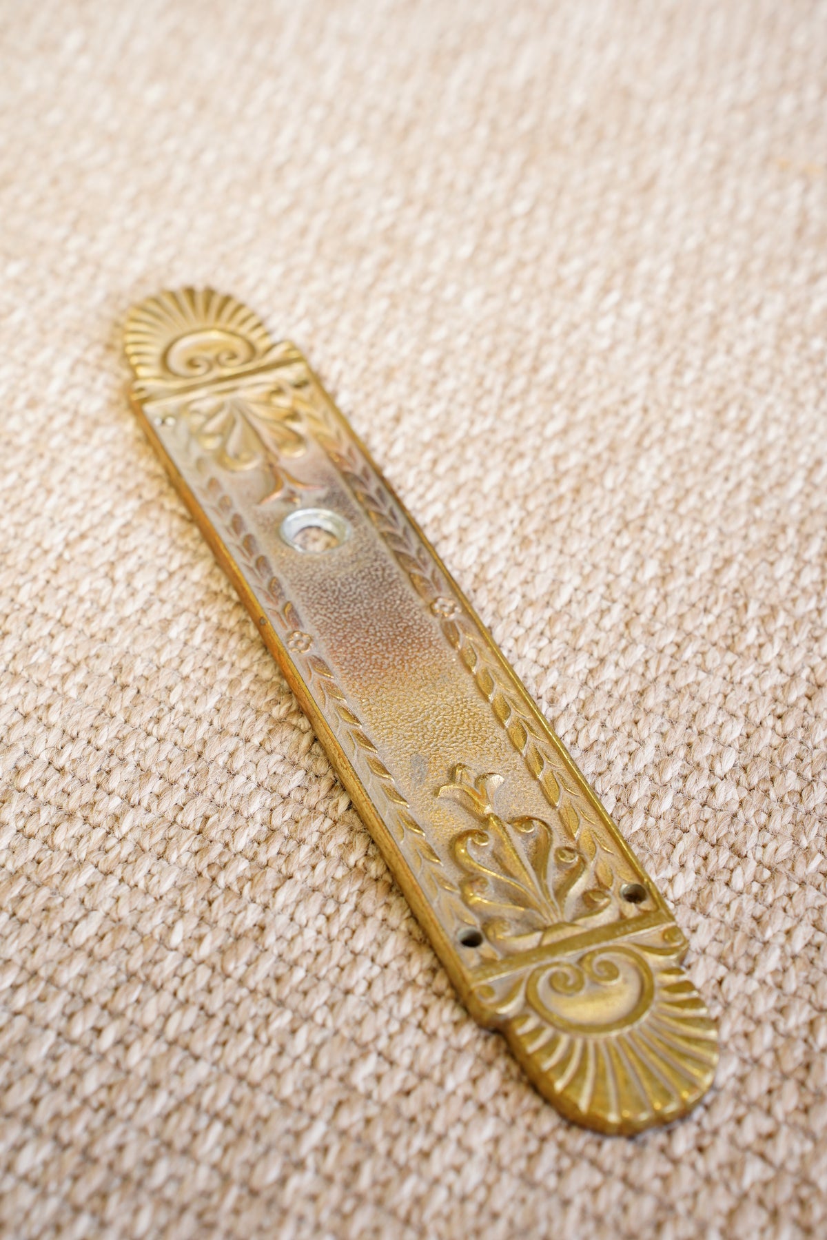 Antique Cast Brass Door Back Plate, Scrolled Shell