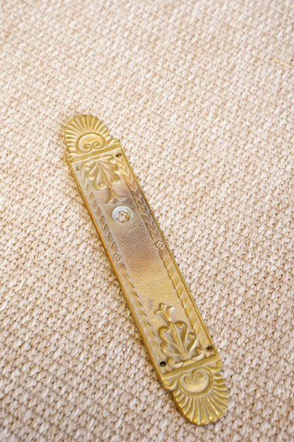 Antique Cast Brass Door Back Plate, Scrolled Shell