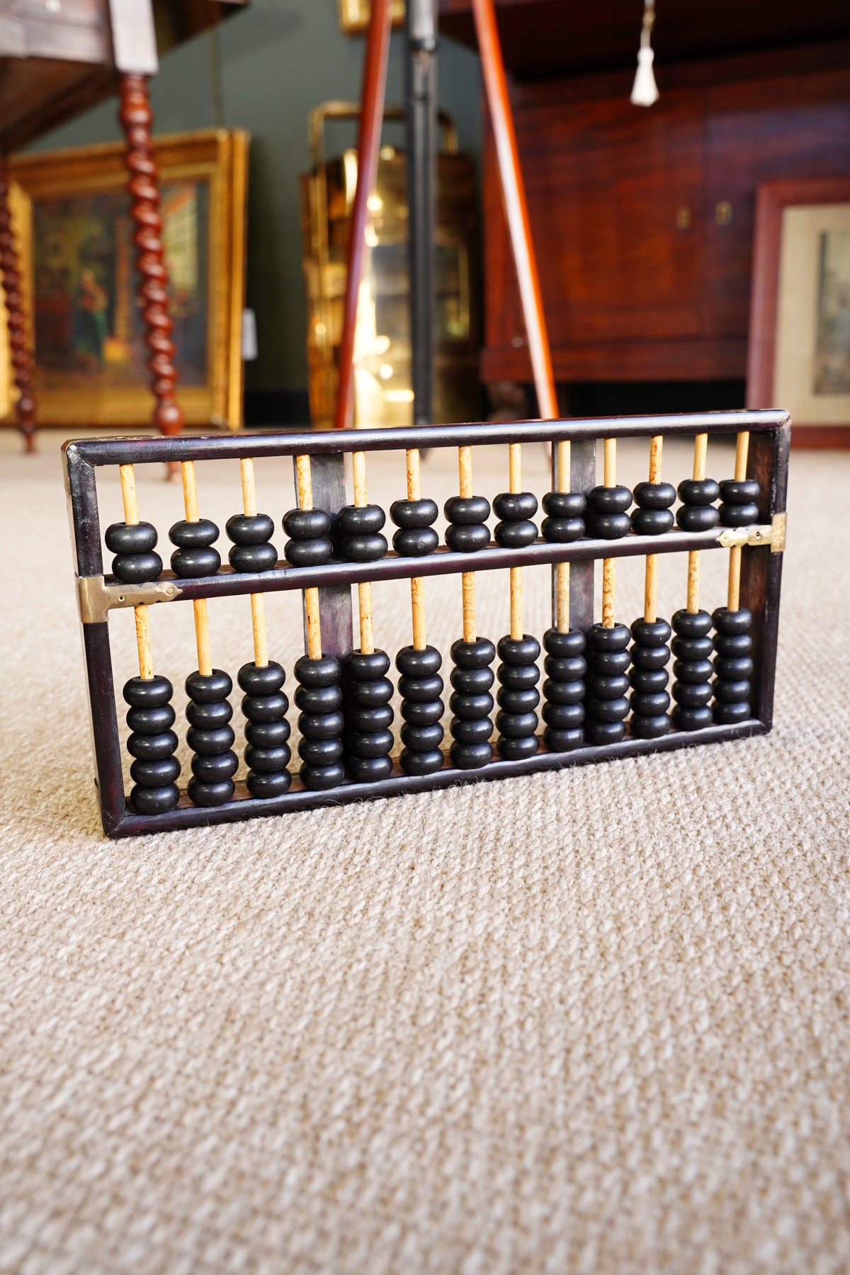 Vintage Chinese Suanpan Abacus, Hardwood, Bamboo and Brass