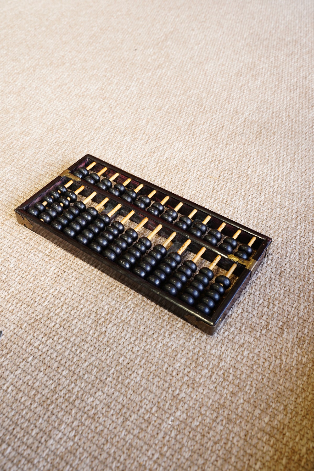 Vintage Chinese Suanpan Abacus, Hardwood, Bamboo and Brass