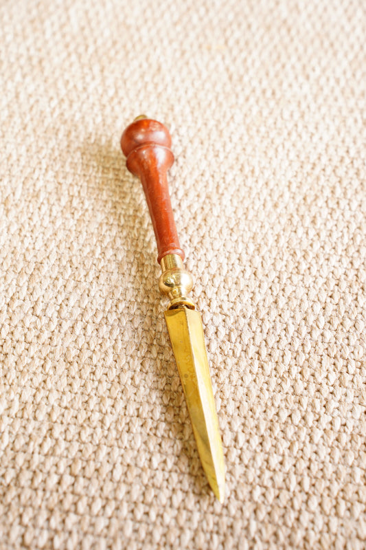 Vintage Solid Brass and Turned Wood Letter Opener
