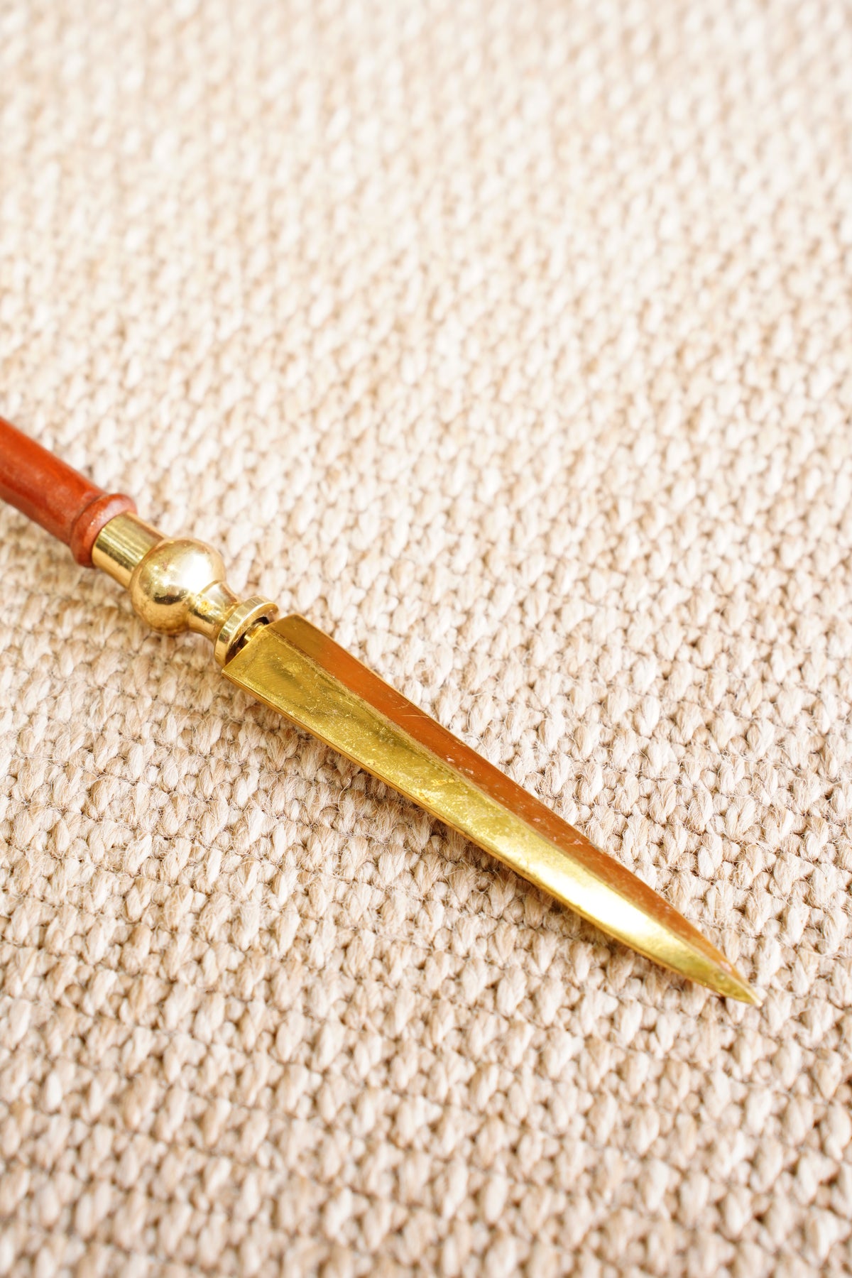 Vintage Solid Brass and Turned Wood Letter Opener