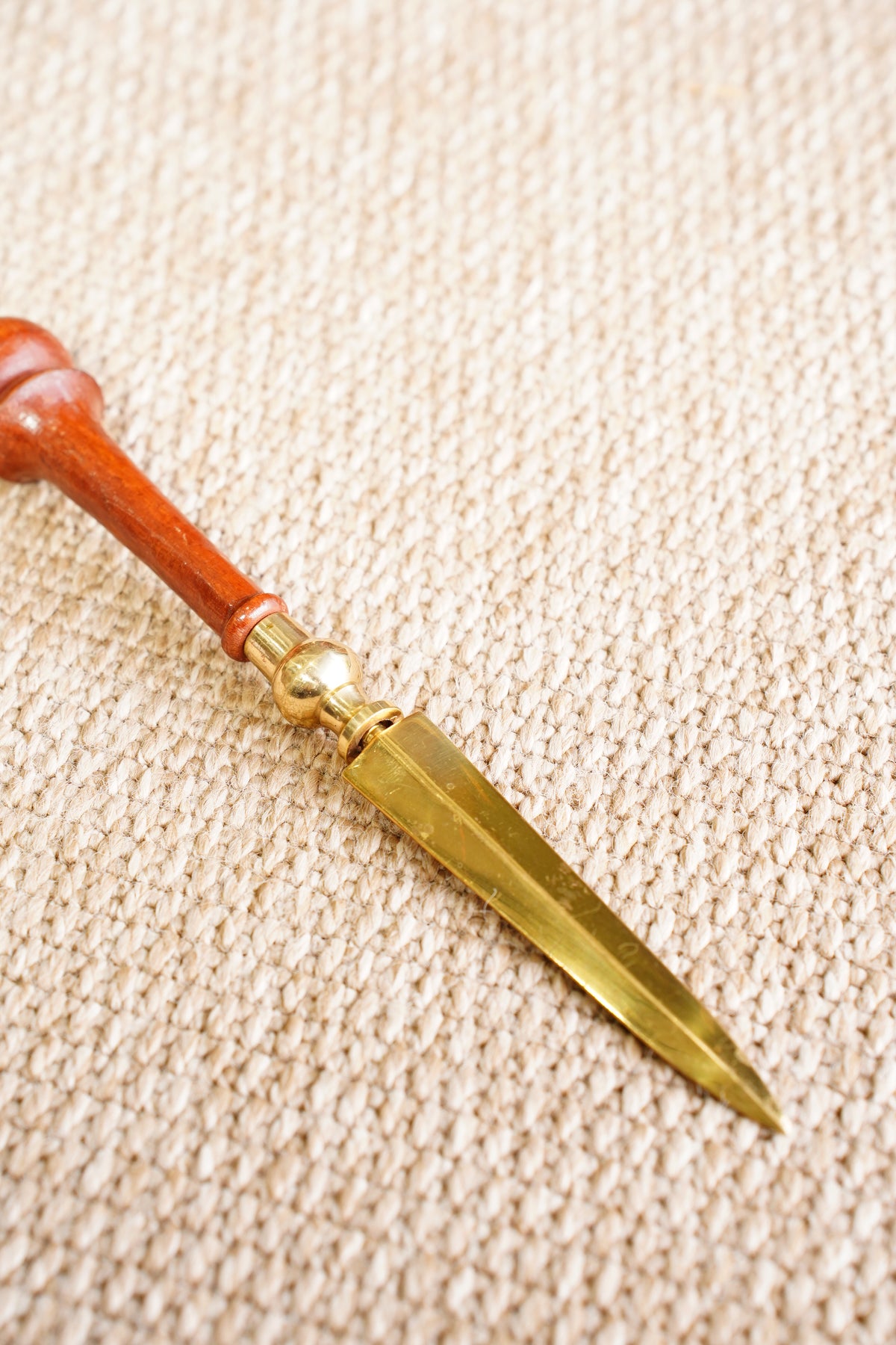 Vintage Solid Brass and Turned Wood Letter Opener