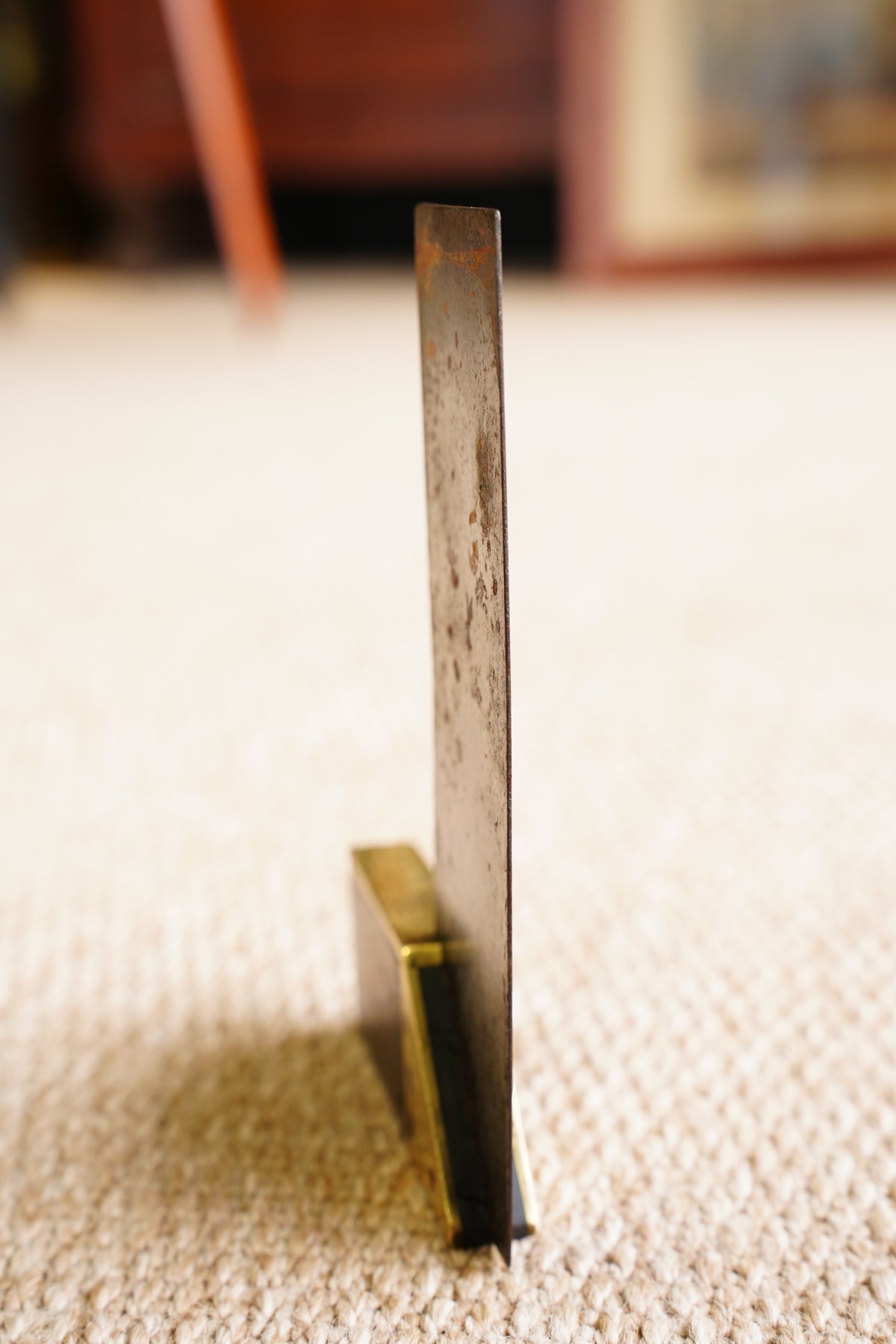 Antique Ebonised Wood and Brass Try Square, Steel Blade