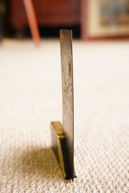 Antique Ebonised Wood and Brass Try Square, Steel Blade