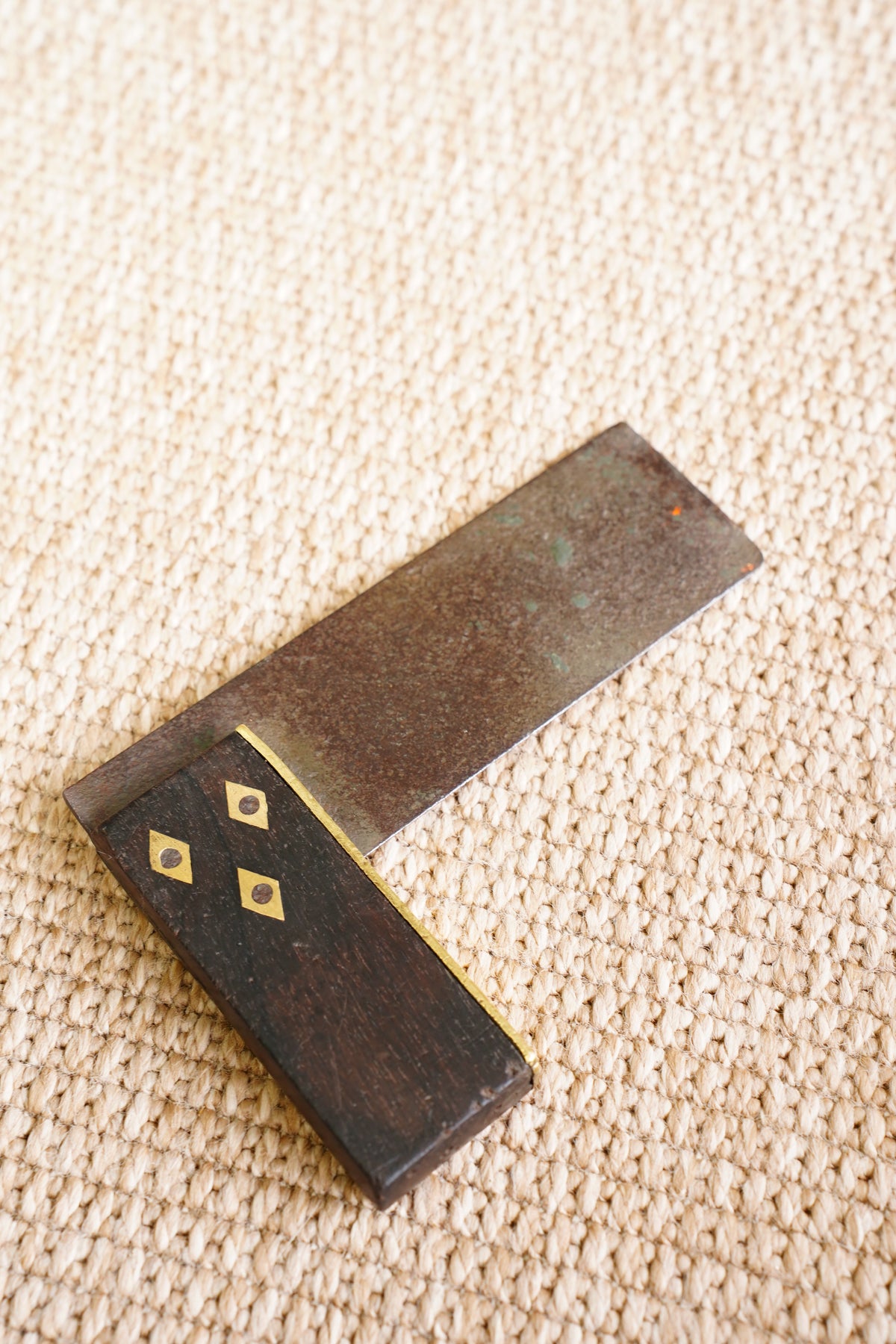 Antique Wood and Brass Try Square, 4 Inch Faced Stock