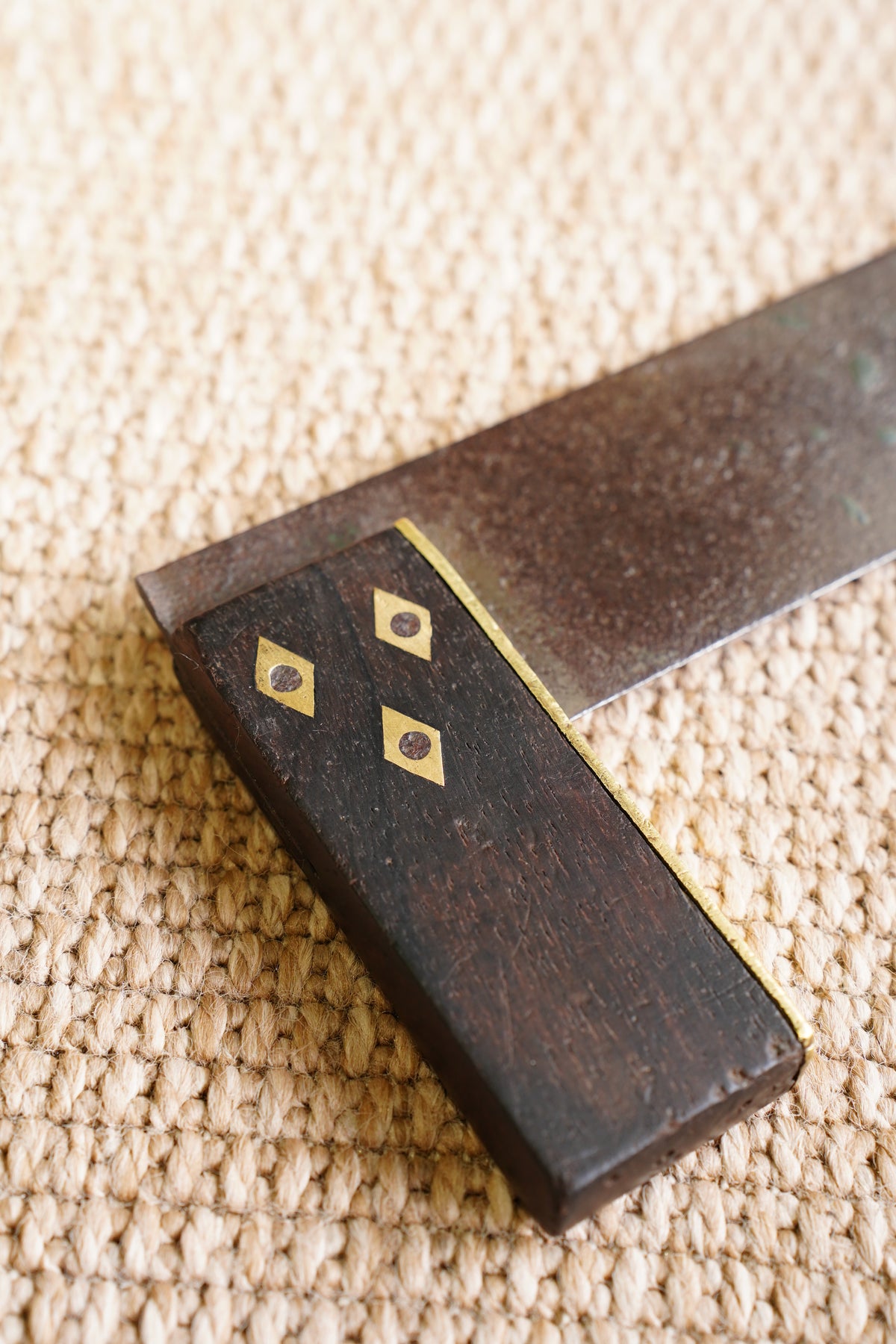Antique Wood and Brass Try Square, 4 Inch Faced Stock