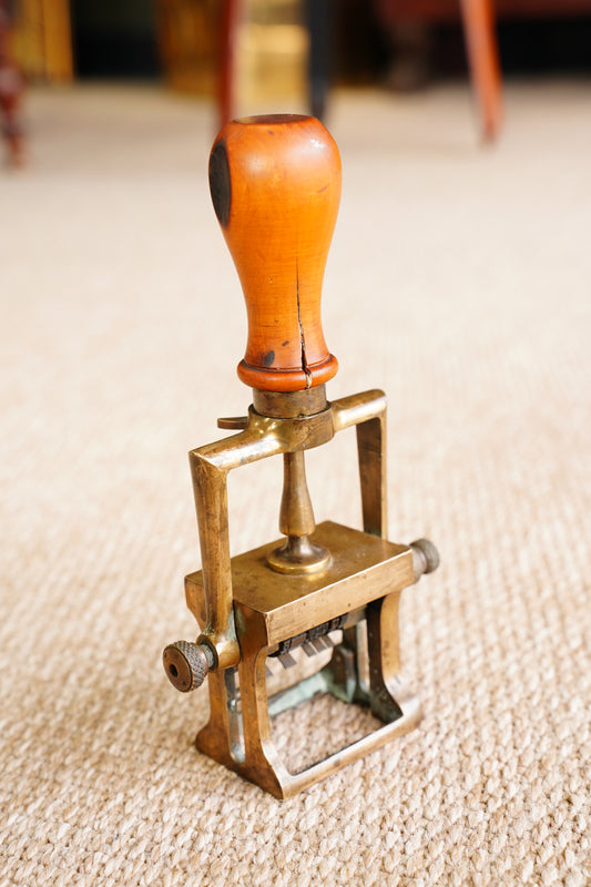 Vintage French Restaurant Date Stamp, Brass and Wood