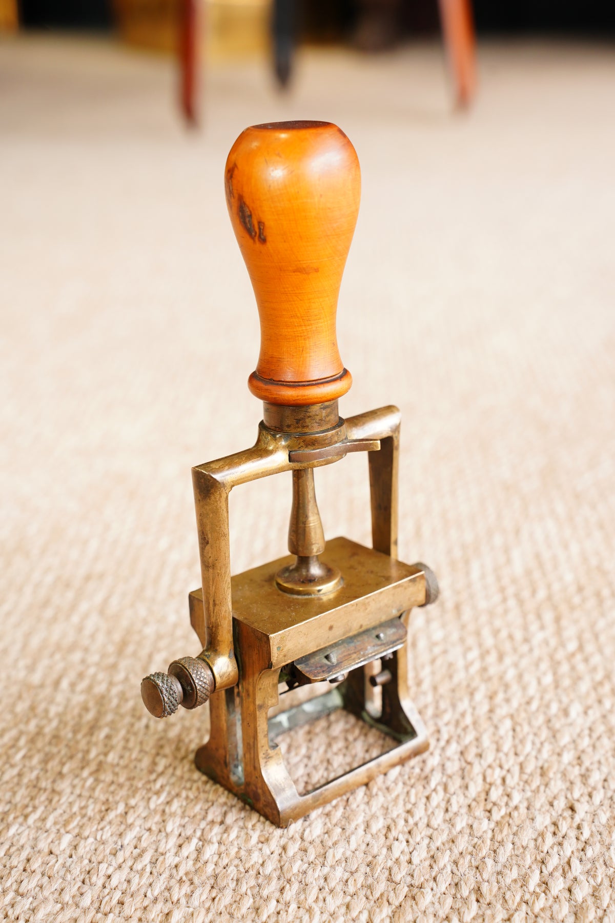 Vintage French Restaurant Date Stamp, Brass and Wood