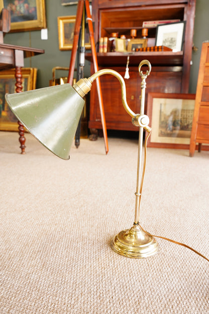 Vintage French Silvered Brass Swing Arm Desk Lamp