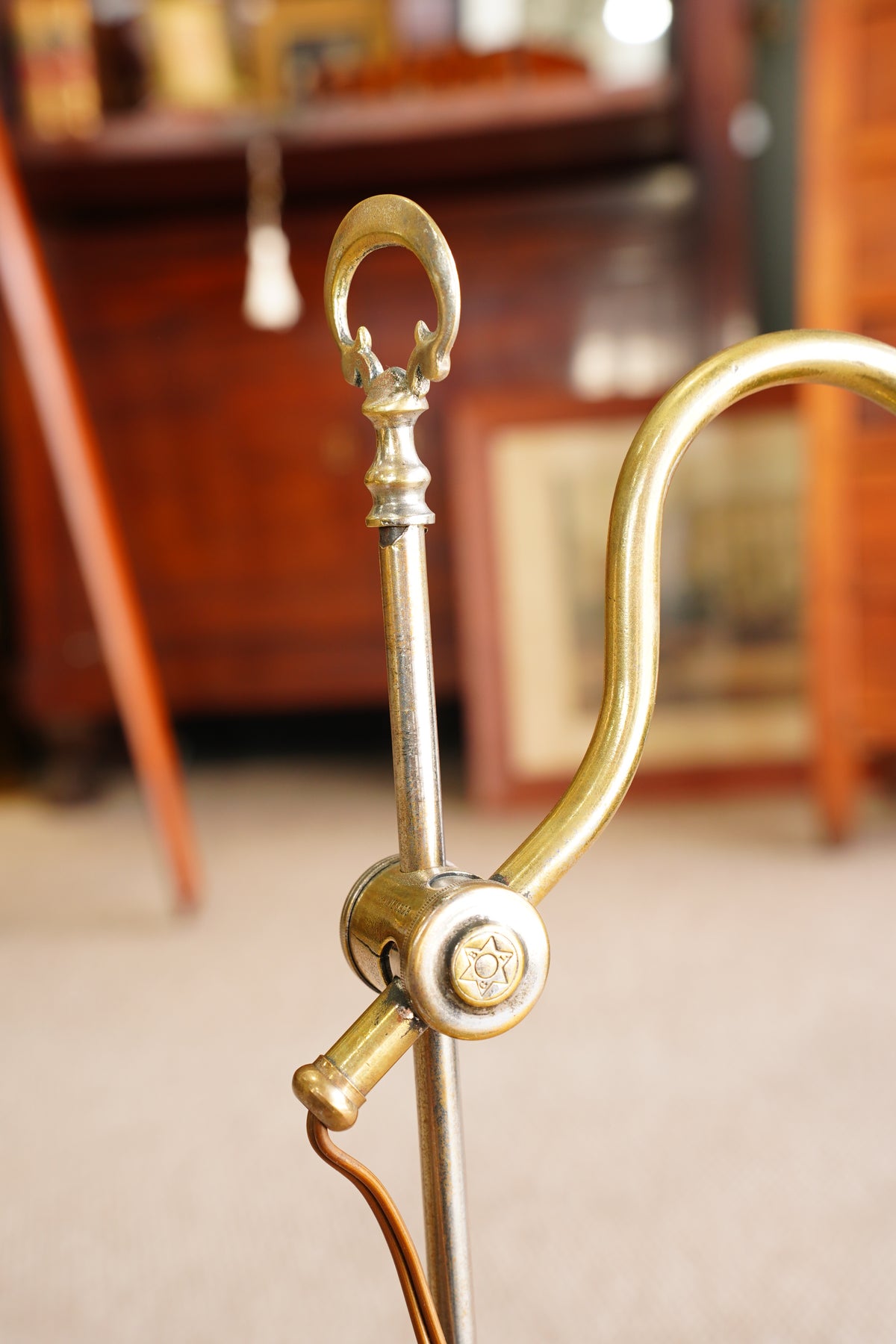 Vintage French Silvered Brass Swing Arm Desk Lamp