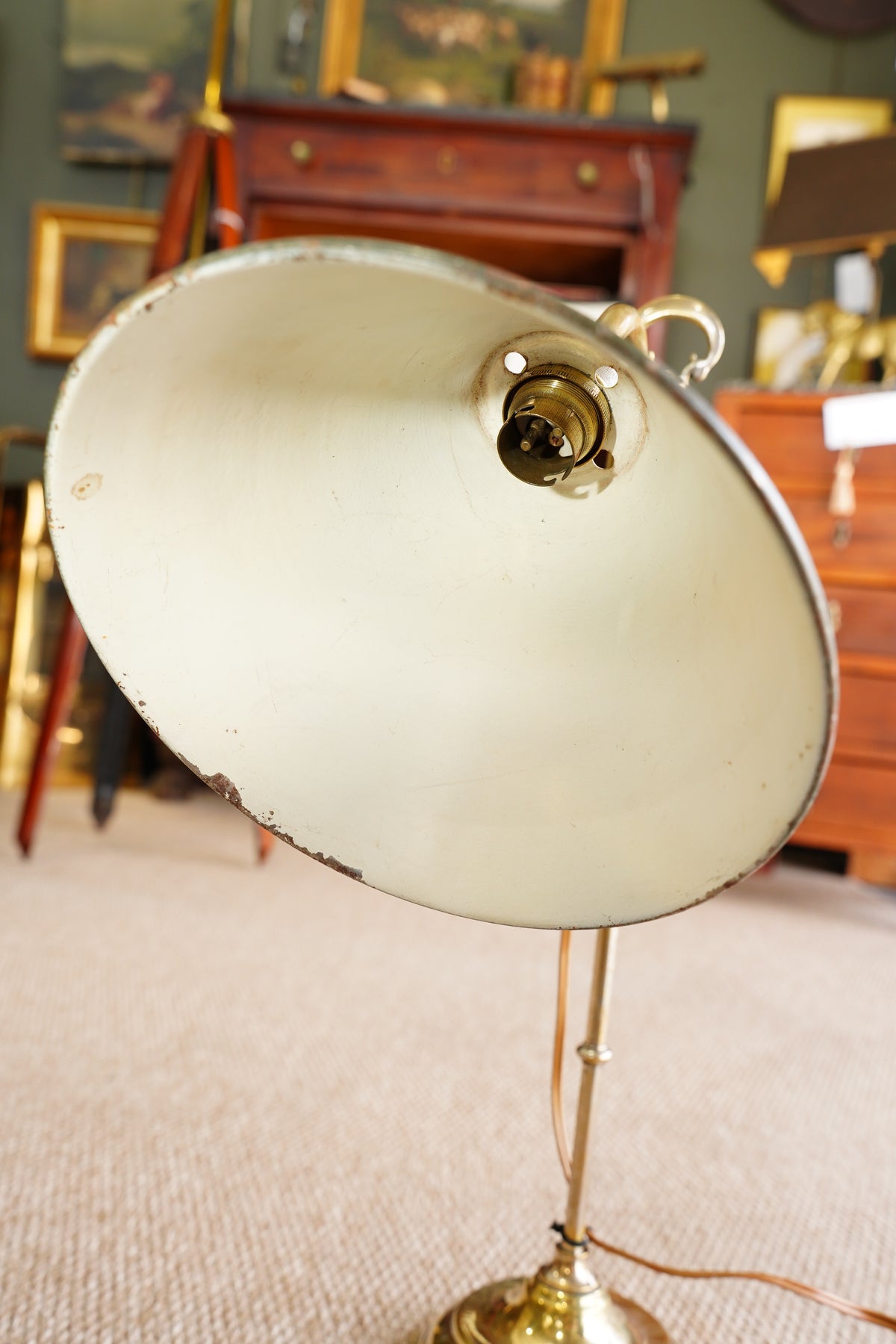 Vintage French Silvered Brass Swing Arm Desk Lamp