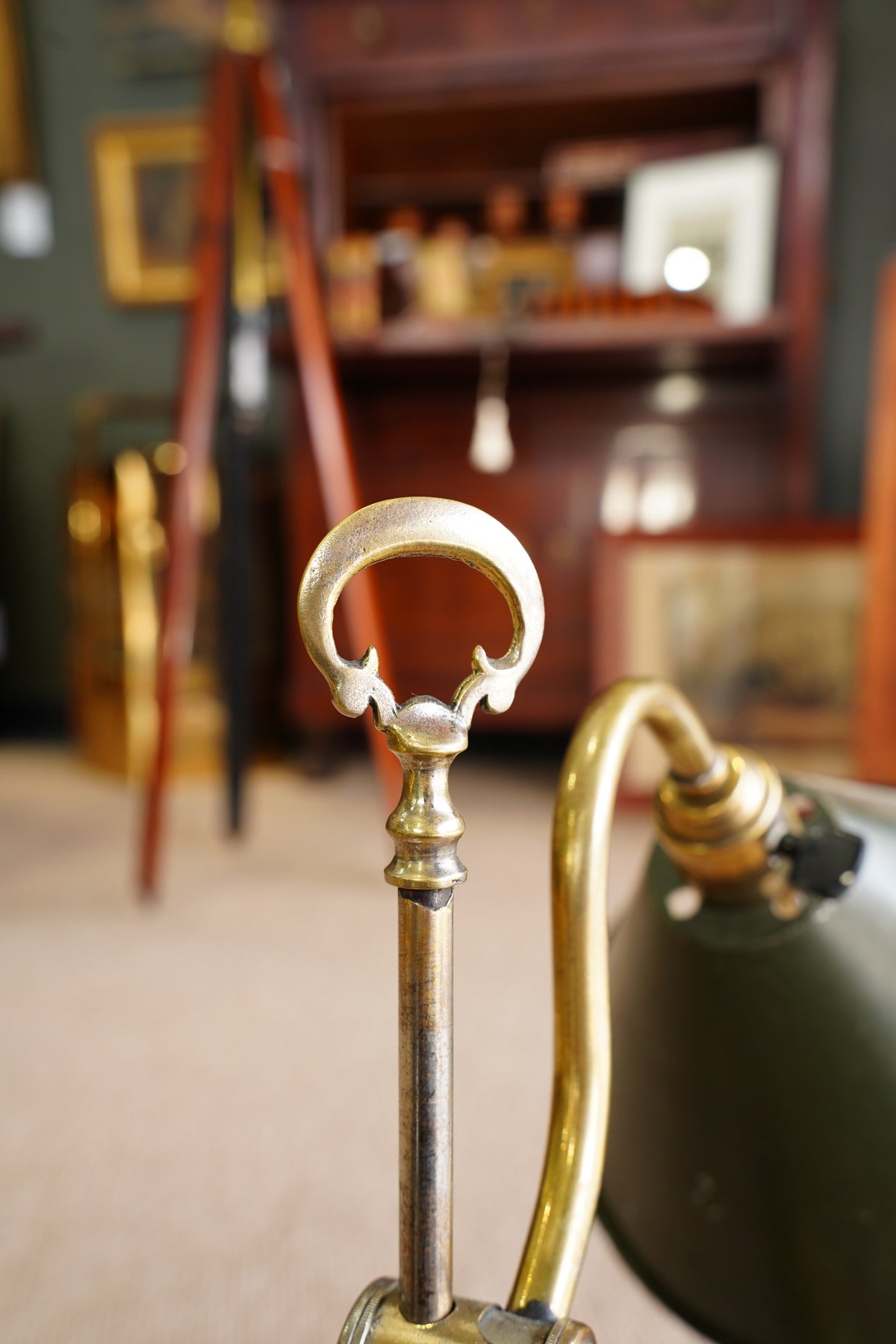 Vintage French Silvered Brass Swing Arm Desk Lamp