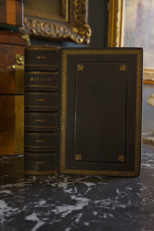 "The Poetical Works of John Milton " Poetry Dark Brown Full Leather Book