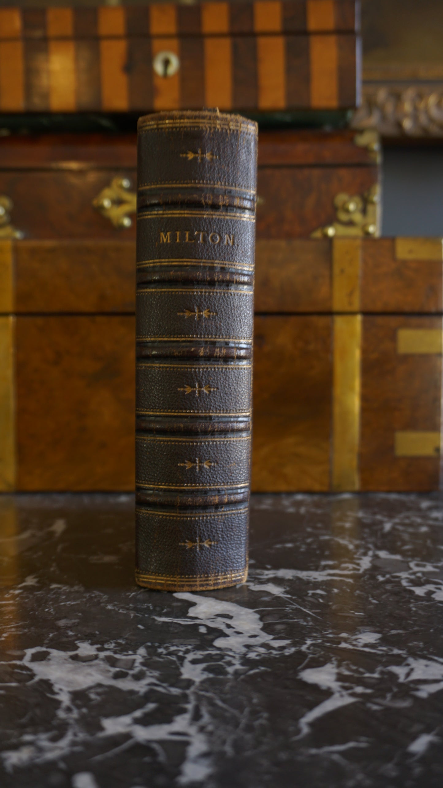 "The Poetical Works of John Milton " Poetry Dark Brown Full Leather Book