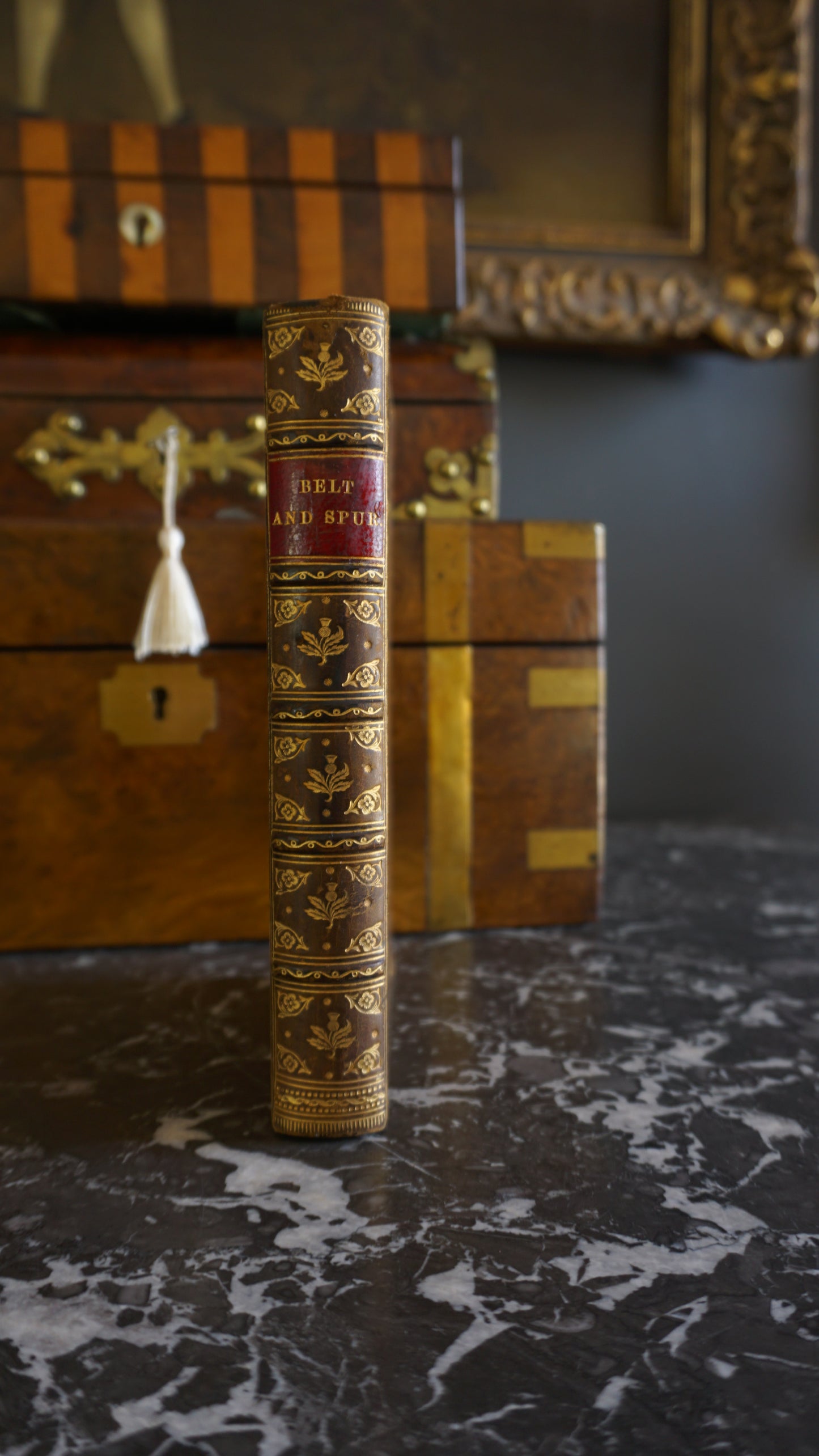 1884 Belt and Spur Historical Chivalry Book in Full Leather Prize Binding
