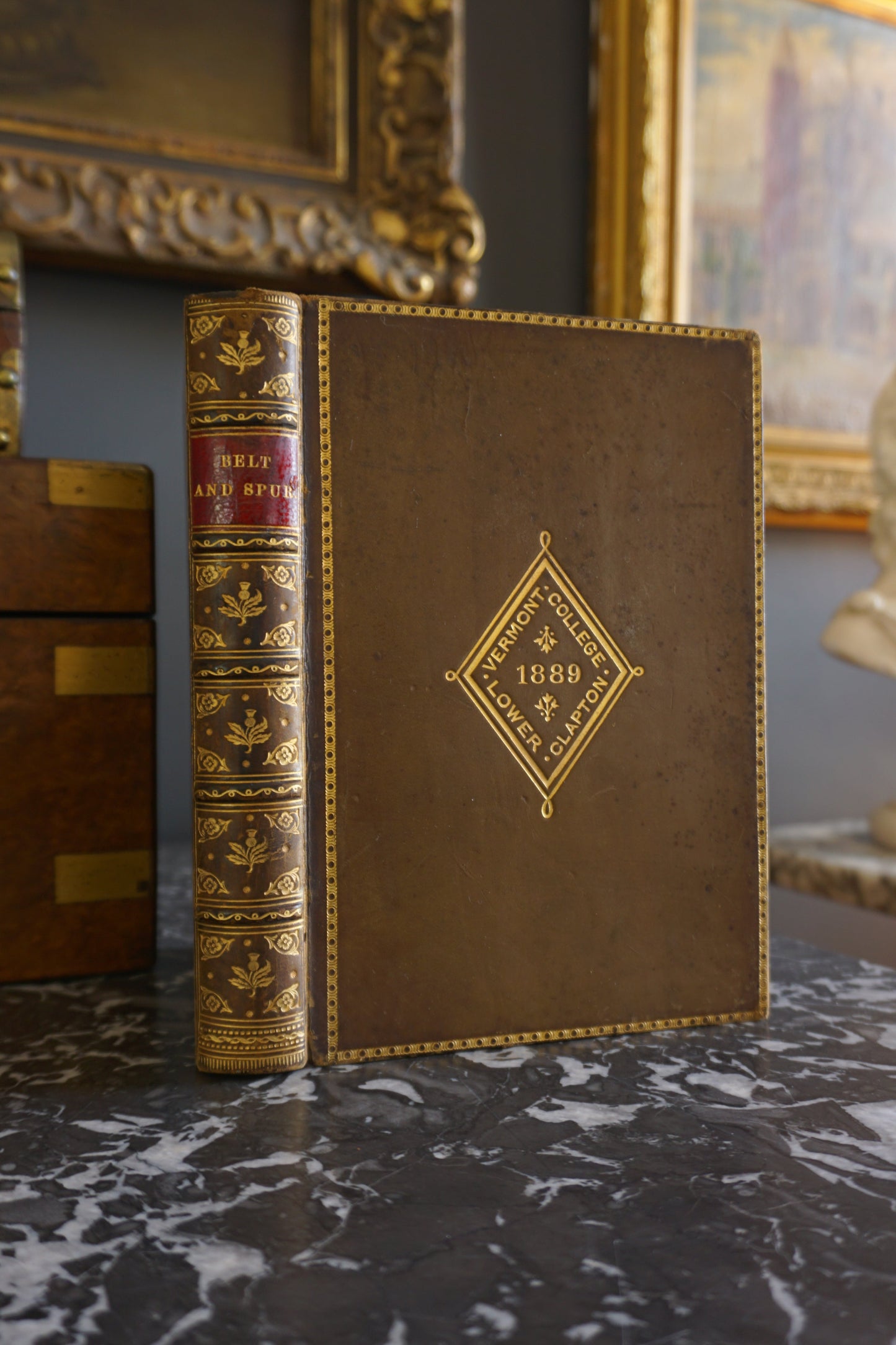 1884 Belt and Spur Historical Chivalry Book in Full Leather Prize Binding