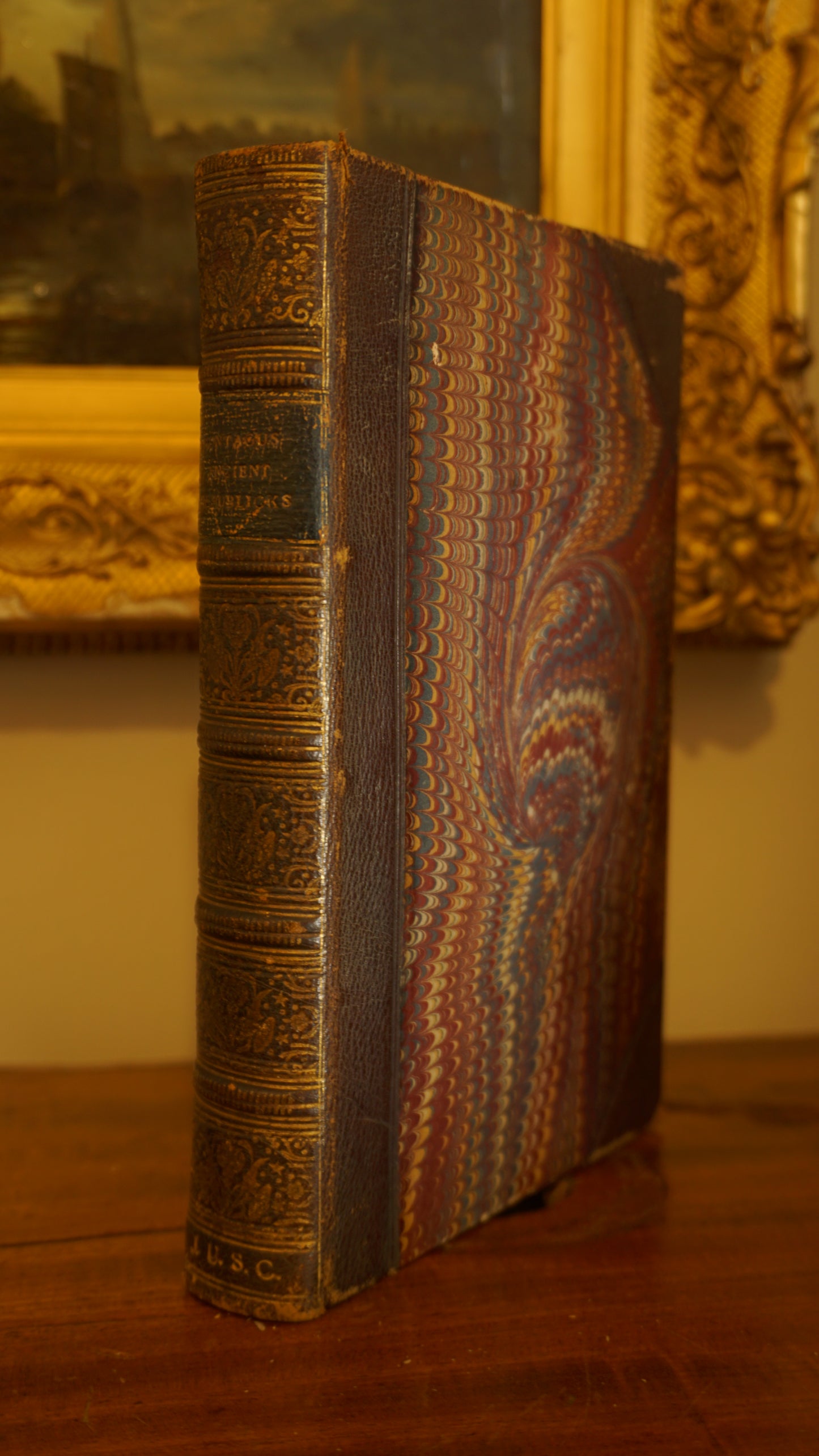 1796 "Reflections on the Rise and Fall of the Ancient Republics" Brown Half Leather Book