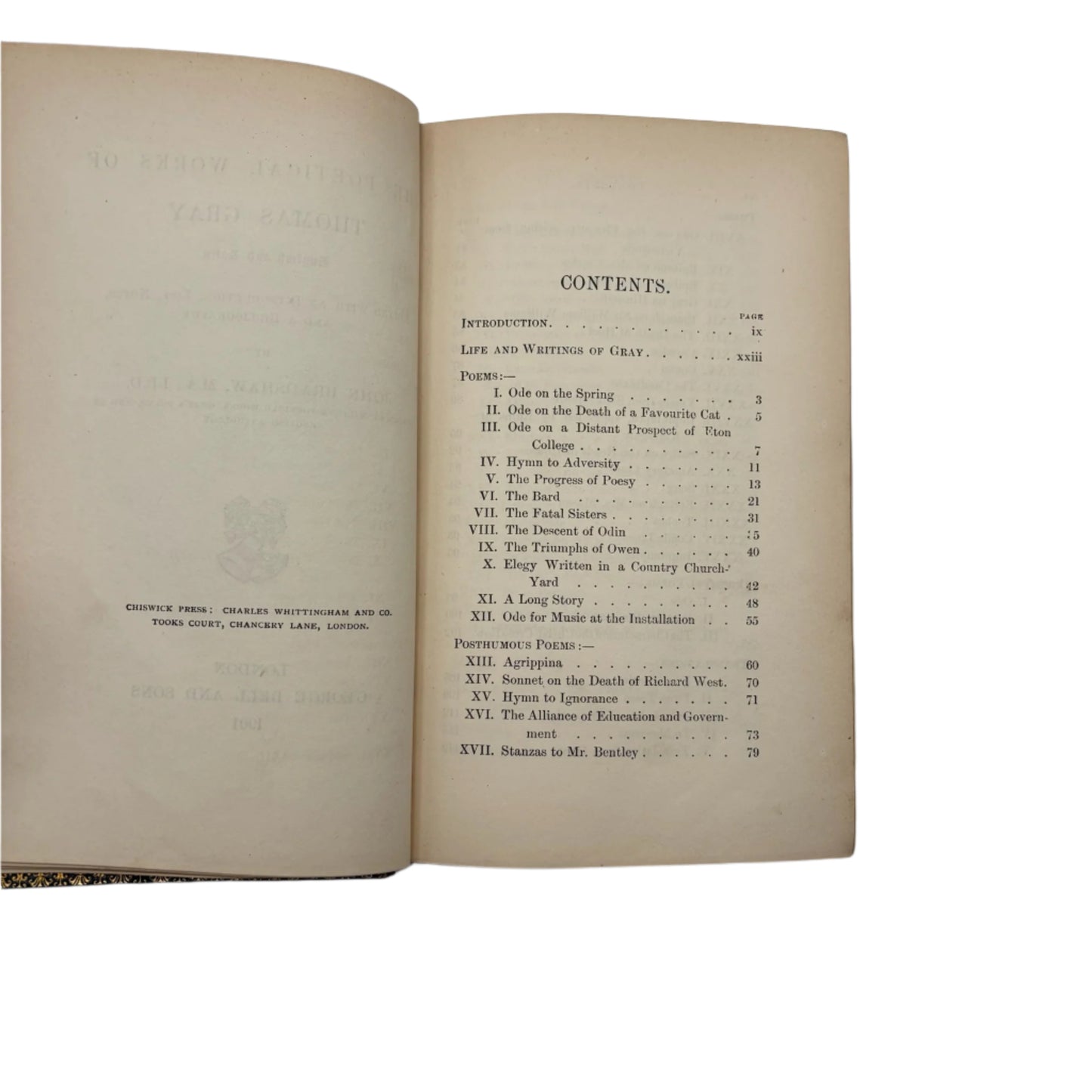 Antique 1901 Poetry Book The Poetical Works of Thomas Gray in Prize Leather Binding