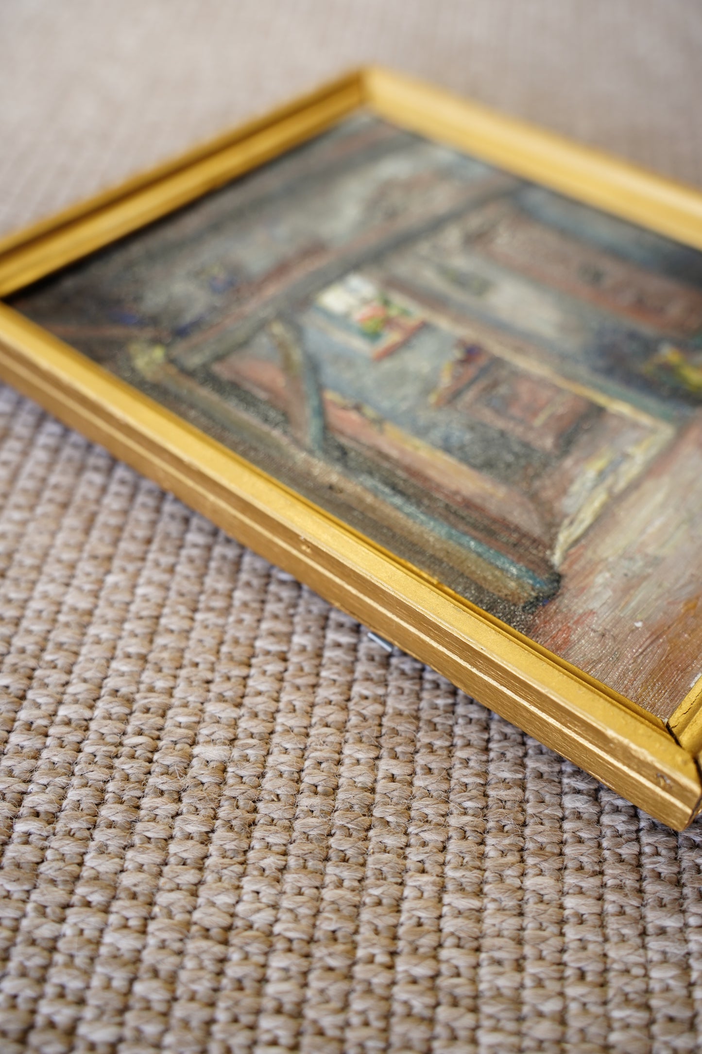 Vintage Flemish Interior Oil Painting, Cottage Doorway with Geranium