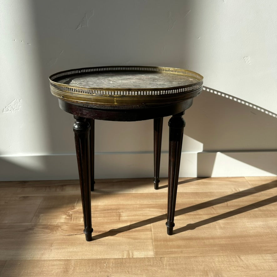 Antique French Louis XVI-Style Guéridon Table with Marble Top and Brass Gallery