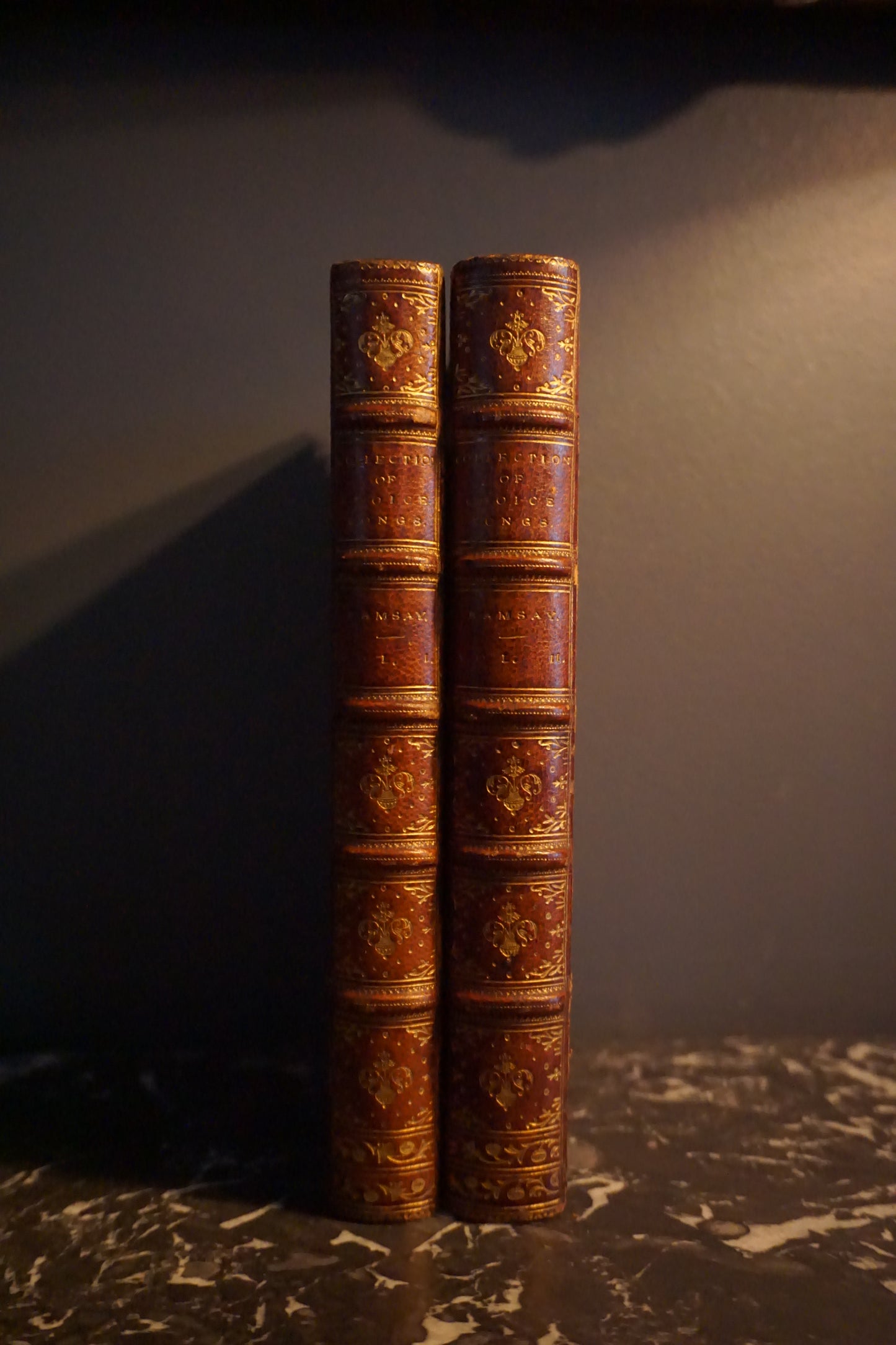 2 Volumes 1871 "A Collection of Choice Songs Scots & English" Purple Half Leather Book