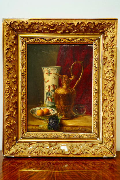 Antique French Oil Painting Still Life, Signed